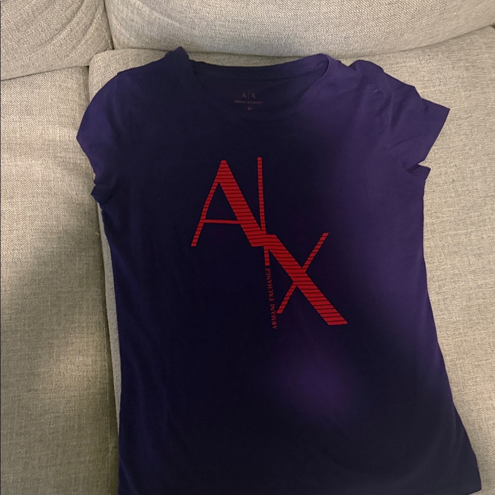 Armani Exchange Dark Blue Tee with Striking Red Graphic
